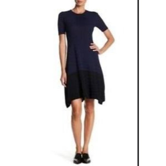 OPENING CEREMONY Navy Linear Handkerchief Short Sleeve Crew neck Dress - Picture 10 of 10